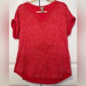 Chico's Vibrant Red Embroidered Blouse
